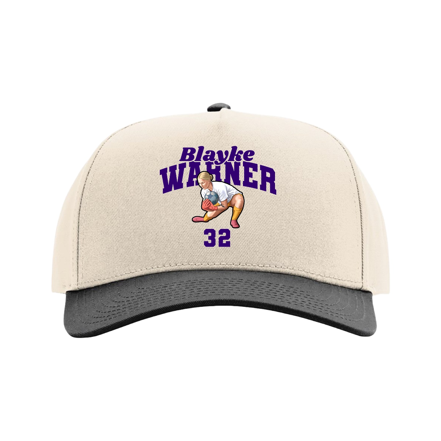 Full Fabric Five-Panel Champ Cap — Signature Arch in Cream/Black