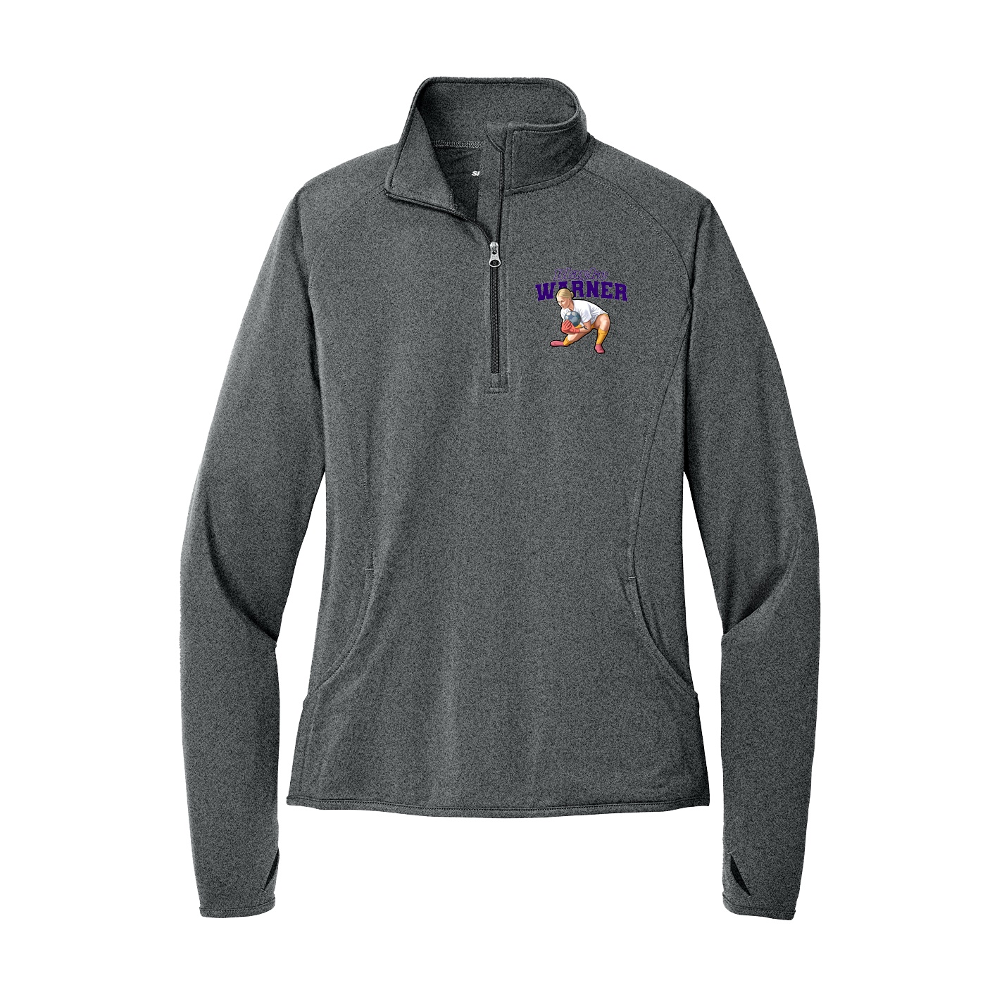 Women's Q-Zip Pullover — Name Arch in Grey
