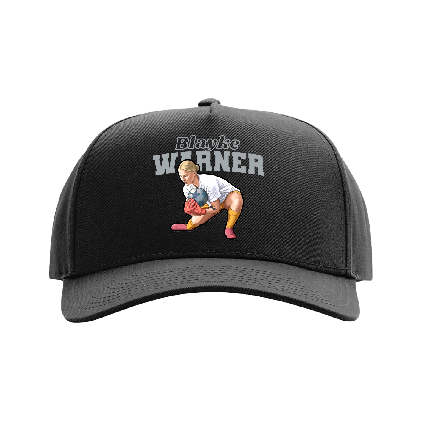 Full Fabric Five-Panel Champ Cap — Name Arch in Black