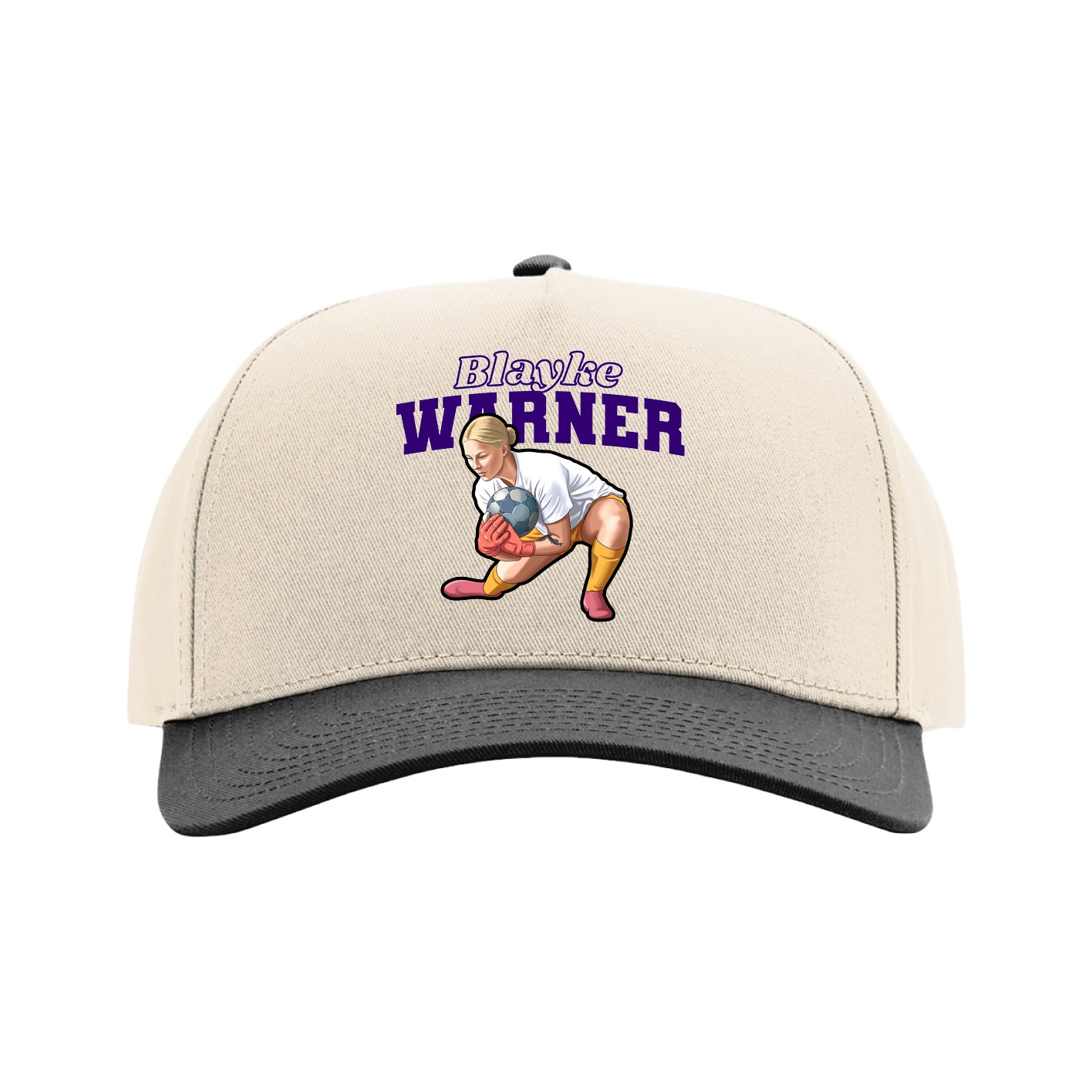 Full Fabric Five-Panel Champ Cap — Name Arch in Cream/Black