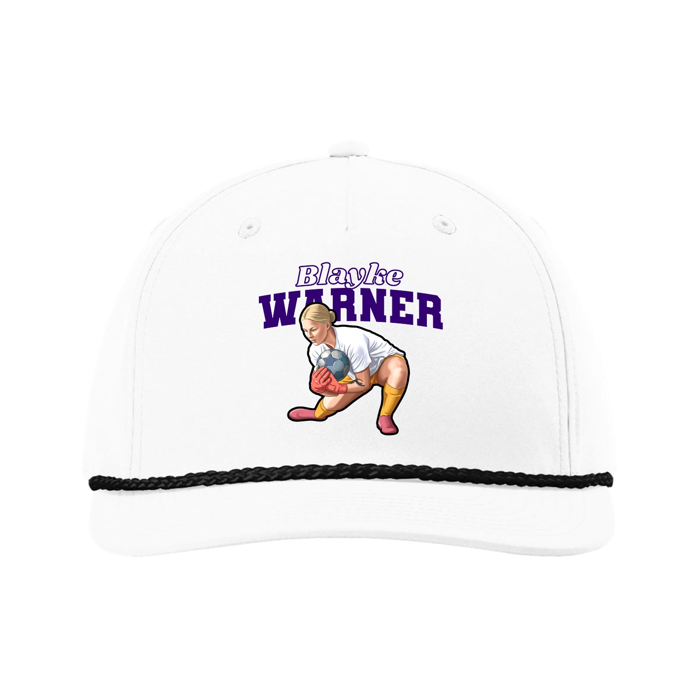 Five-Panel Classic Rope Cap — Name Arch in White