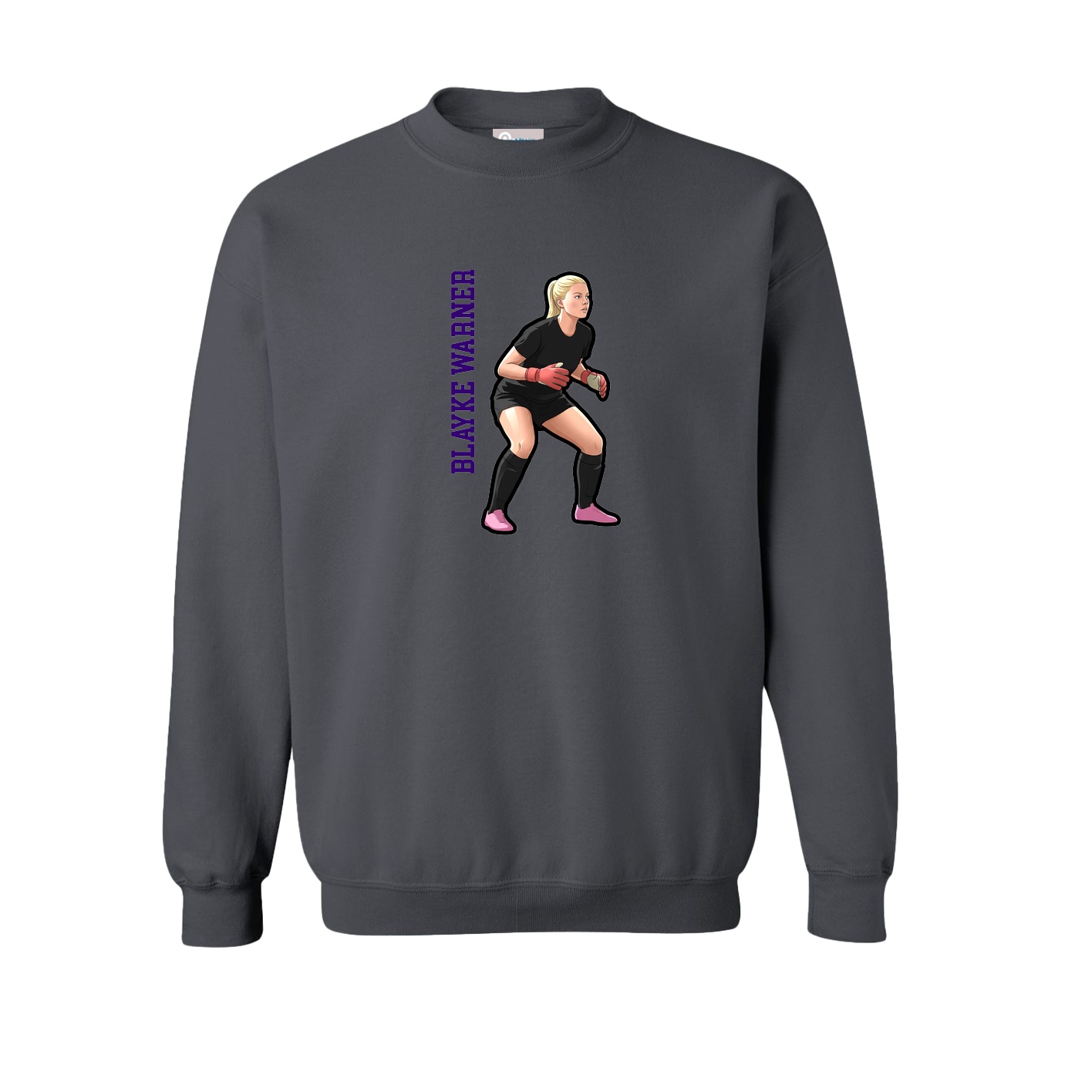 Fleece Crew — Name Vertical in Grey