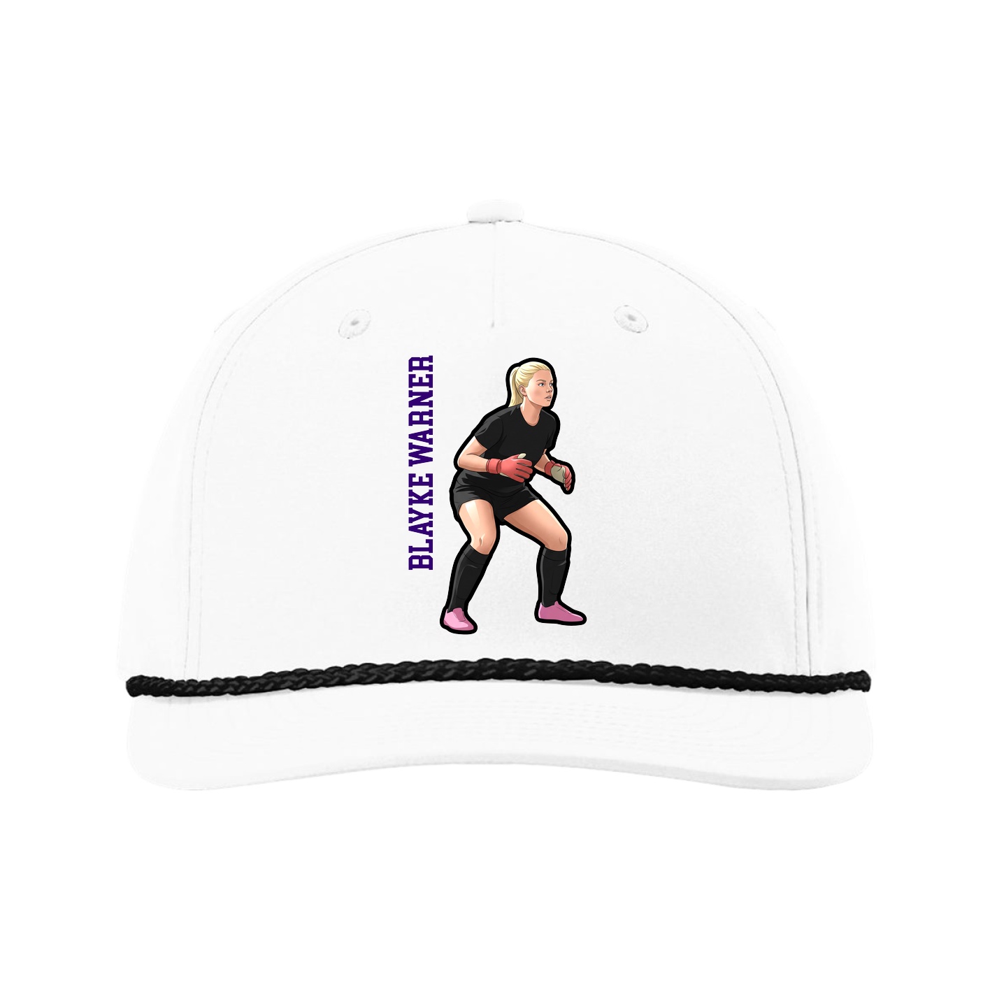 Five-Panel Classic Rope Cap — Name Vertical in White