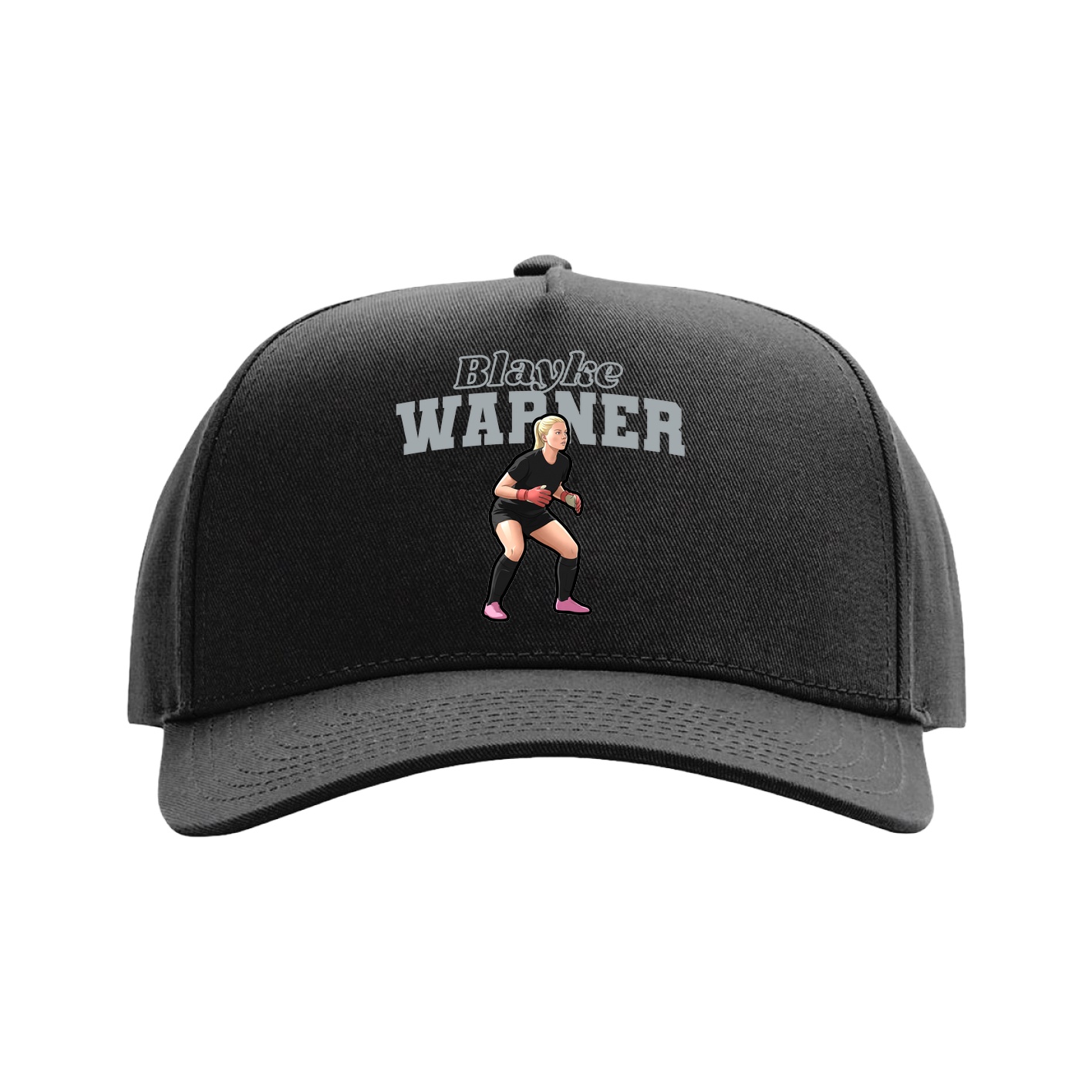 Full Fabric Five-Panel Champ Cap — Name Arch in Black