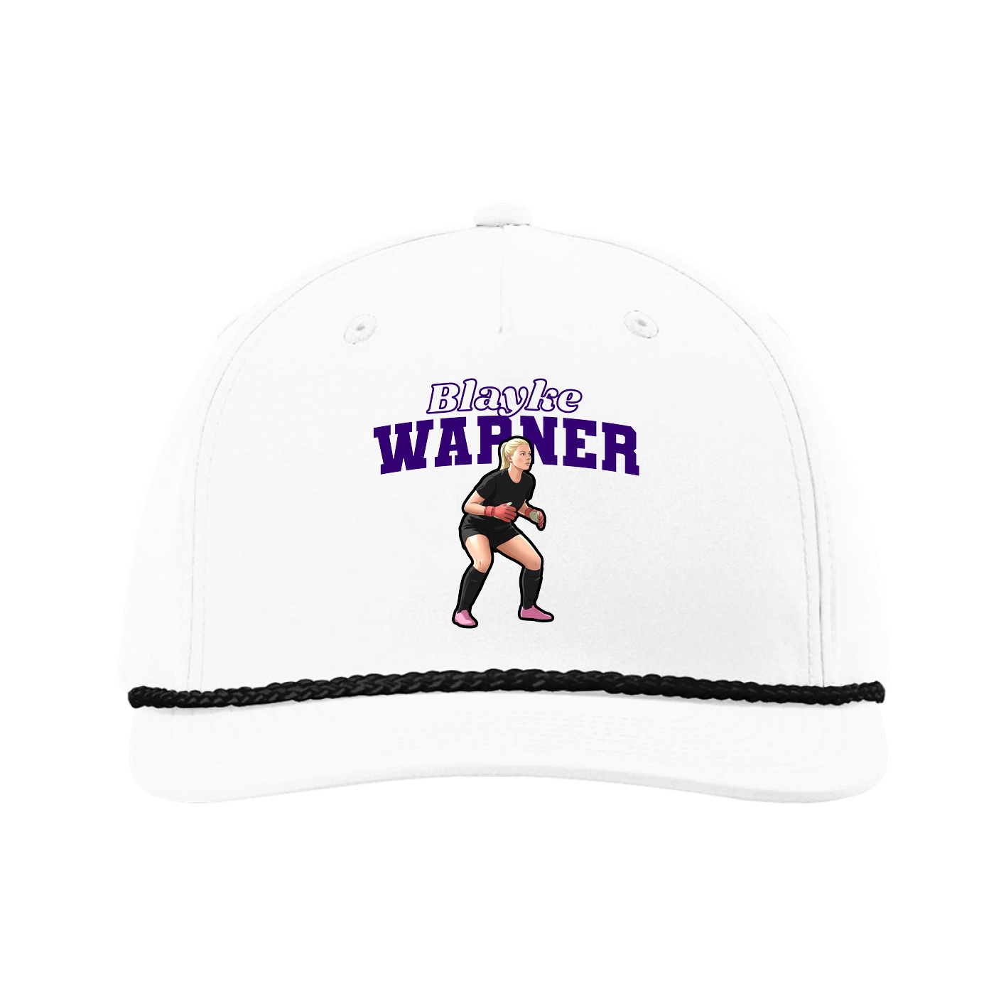 Five-Panel Classic Rope Cap — Name Arch in White