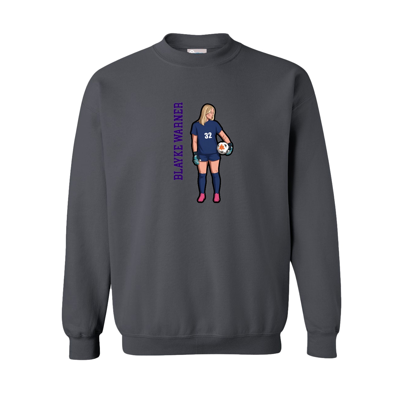 Fleece Crew — Name Vertical in Grey