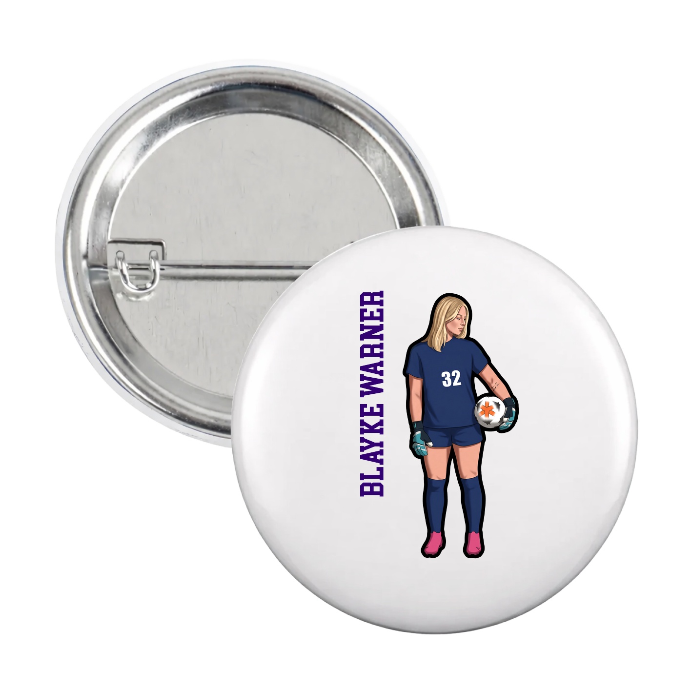 Game Day Button — Name Vertical in White