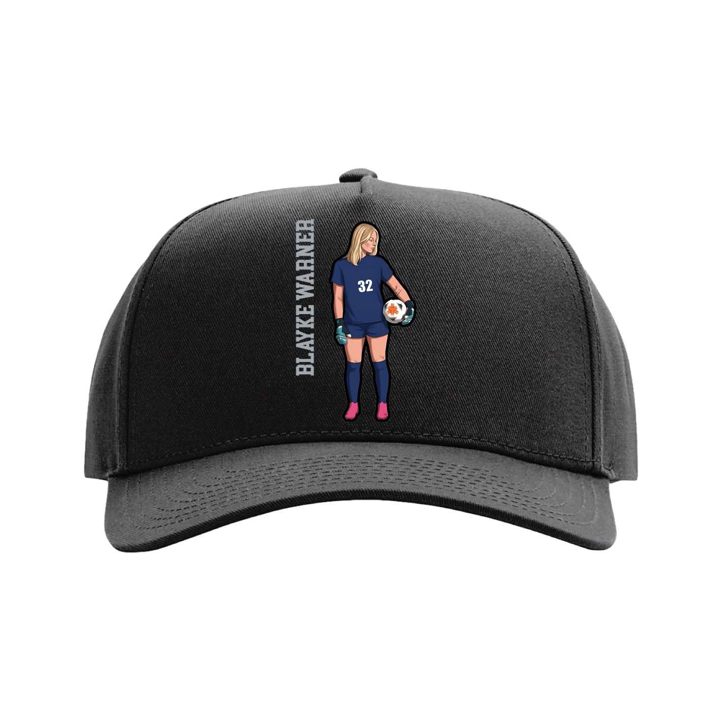 Full Fabric Five-Panel Champ Cap — Name Vertical in Black