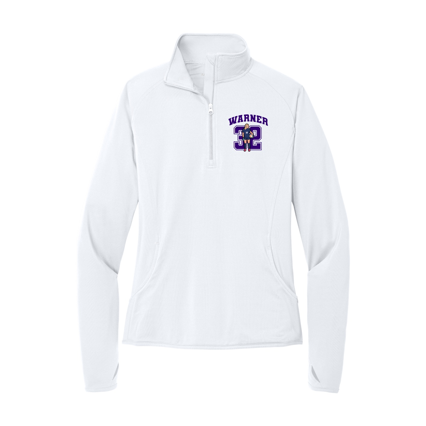 Women's Q-Zip Pullover — Number in White