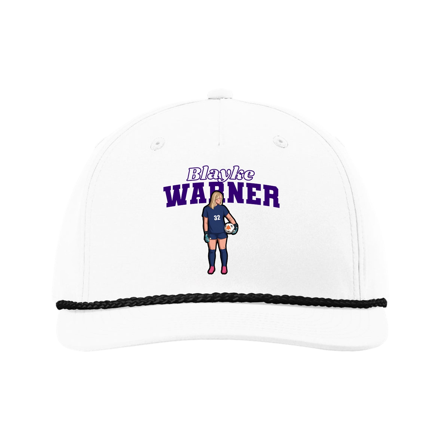 Five-Panel Classic Rope Cap — Name Arch in White