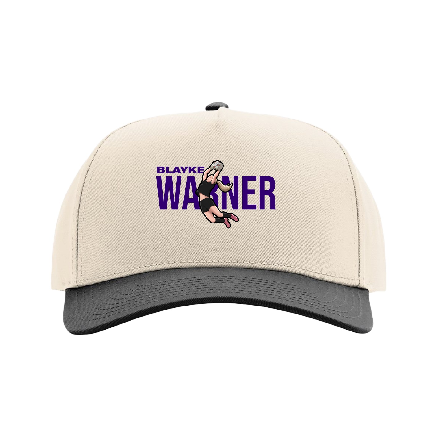Full Fabric Five-Panel Champ Cap — Player Name in Cream/Black