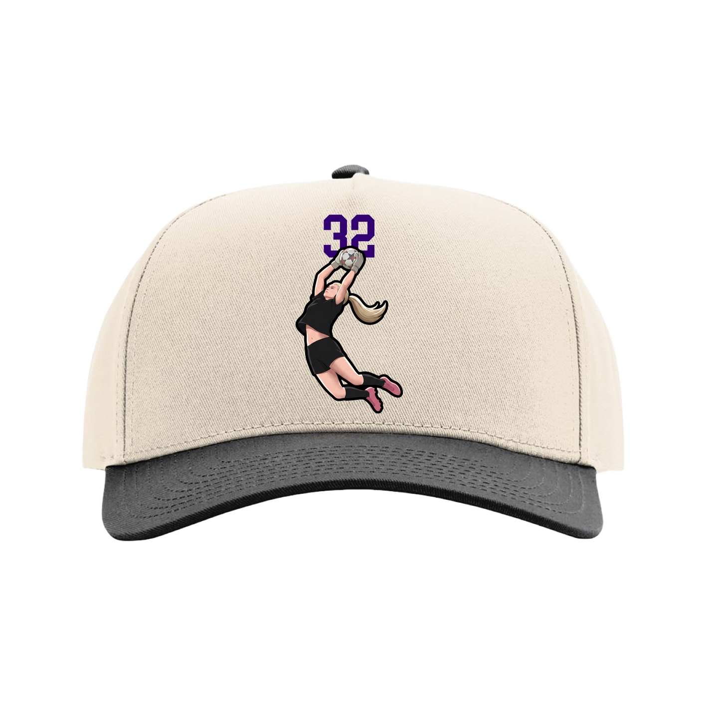 Full Fabric Five-Panel Champ Cap — Number Top in Cream/Black