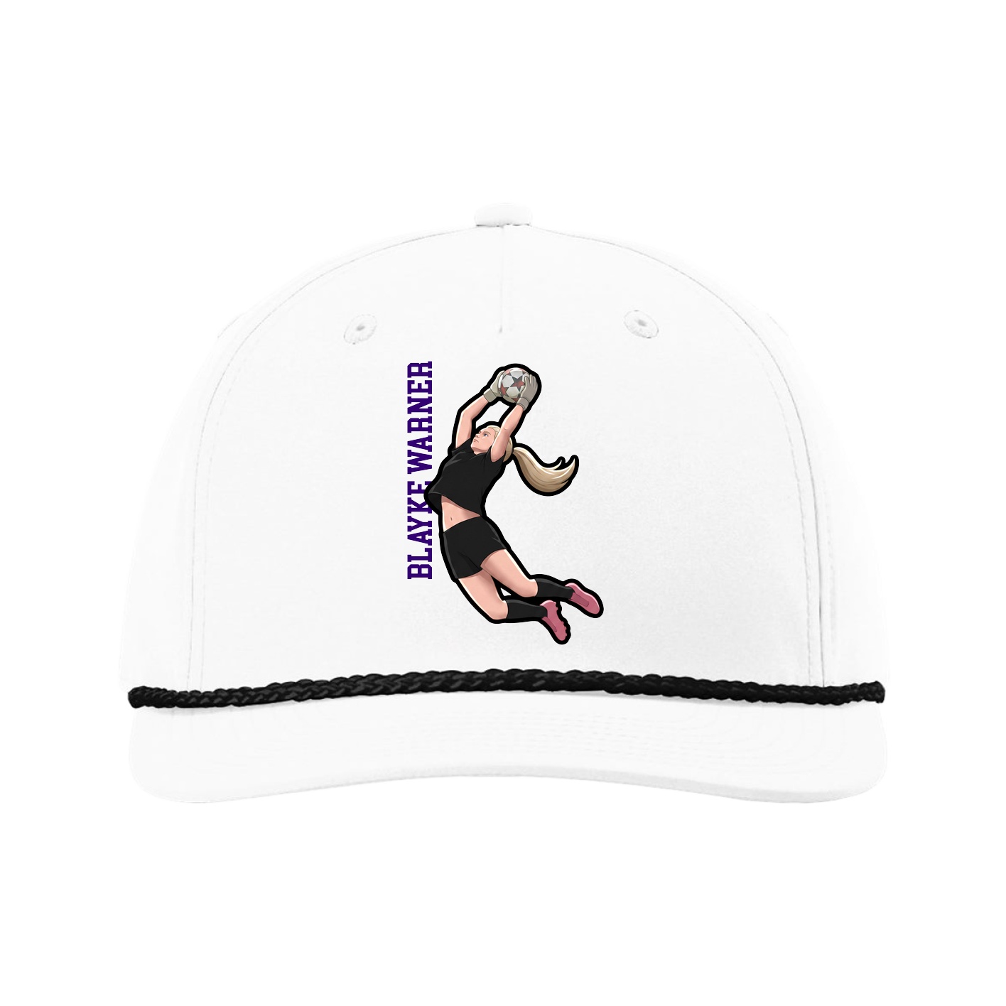 Five-Panel Classic Rope Cap — Name Vertical in White
