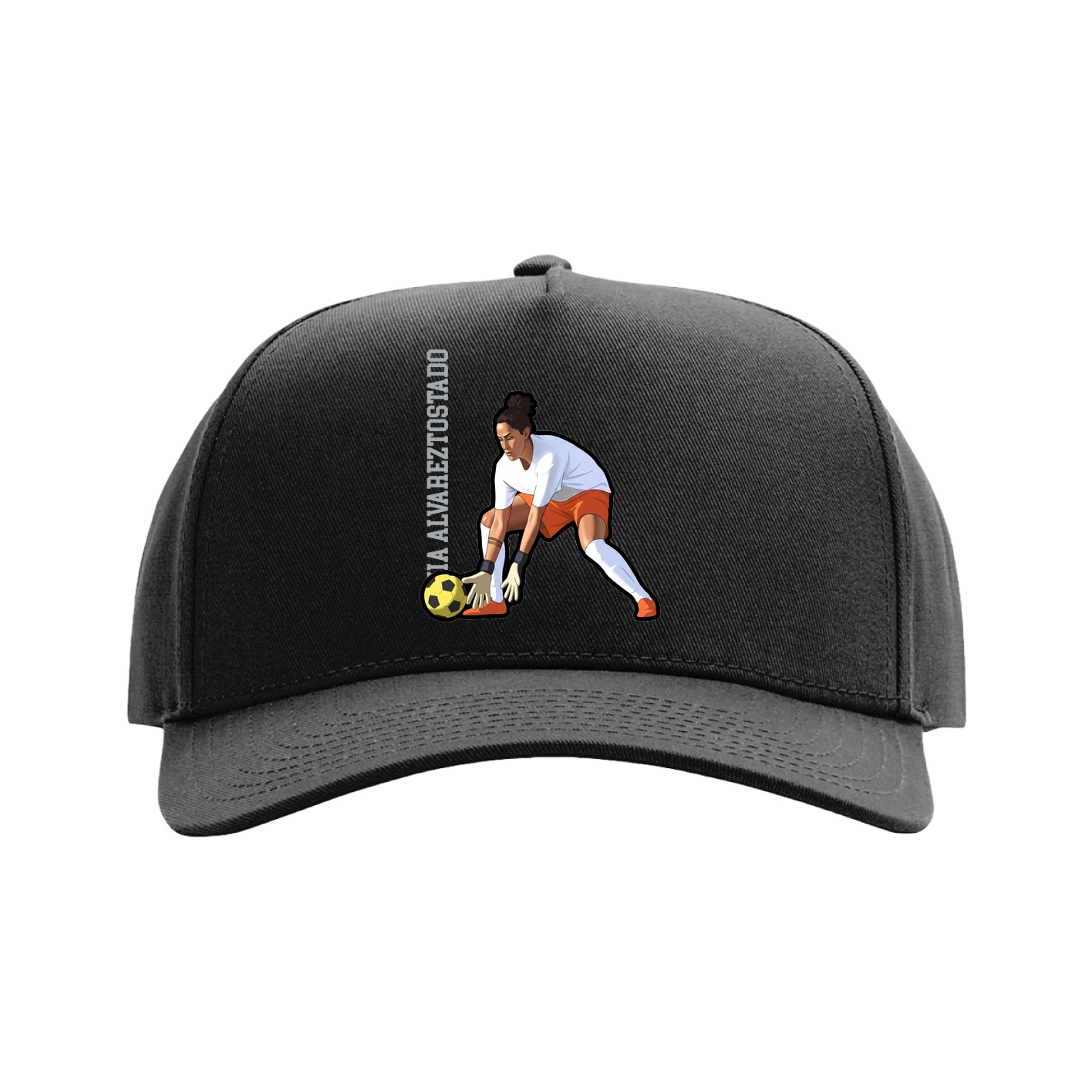Full Fabric Five-Panel Champ Cap — Name Vertical in Black