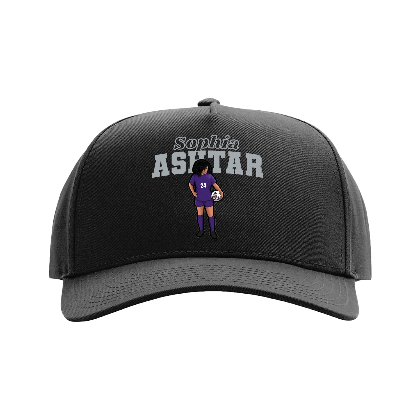 Full Fabric Five-Panel Champ Cap — Name Arch in Black