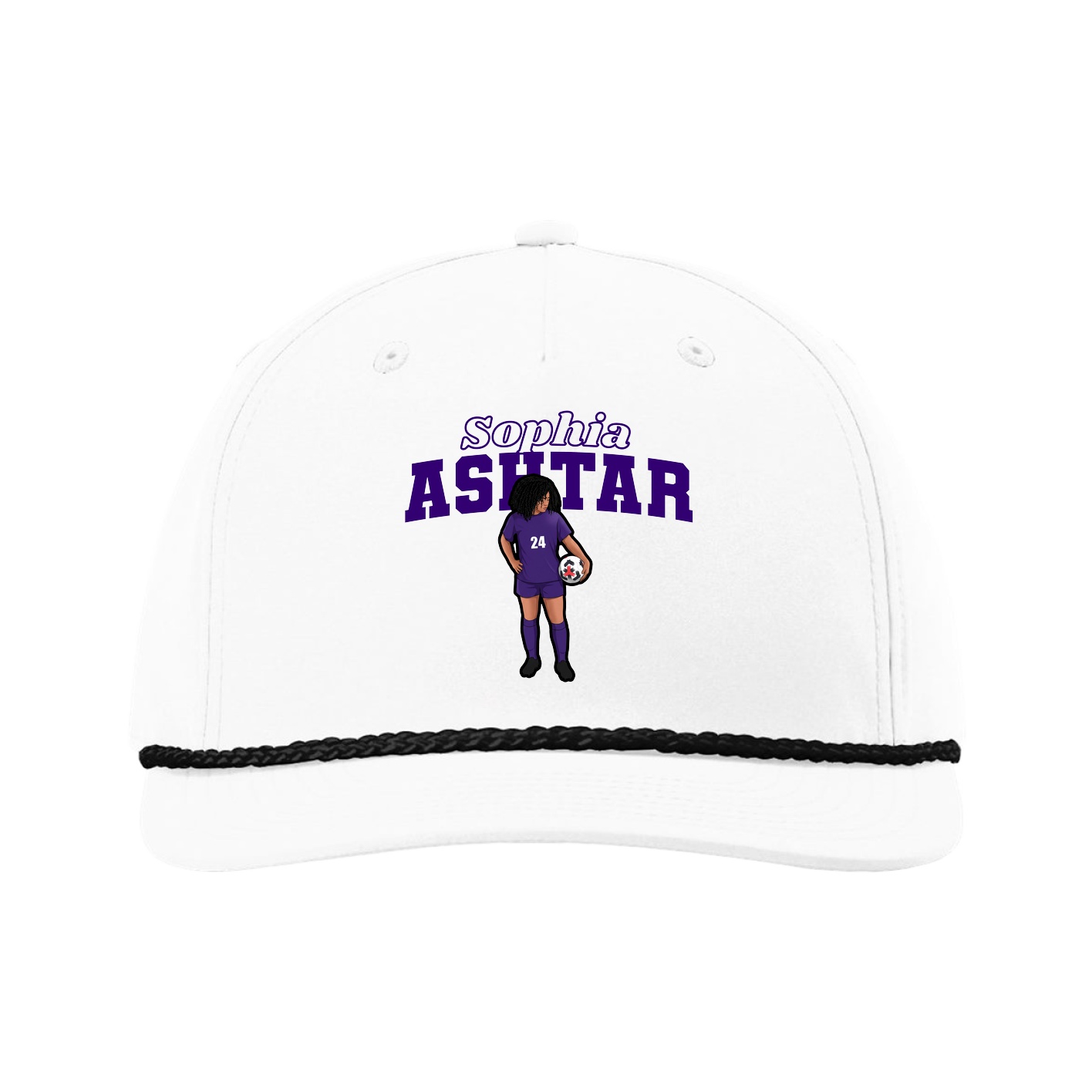 Five-Panel Classic Rope Cap — Name Arch in White