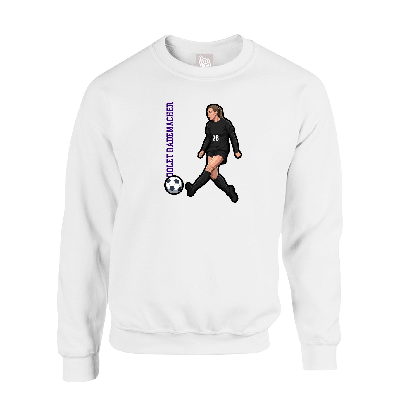 Fleece Crew — Name Vertical in White