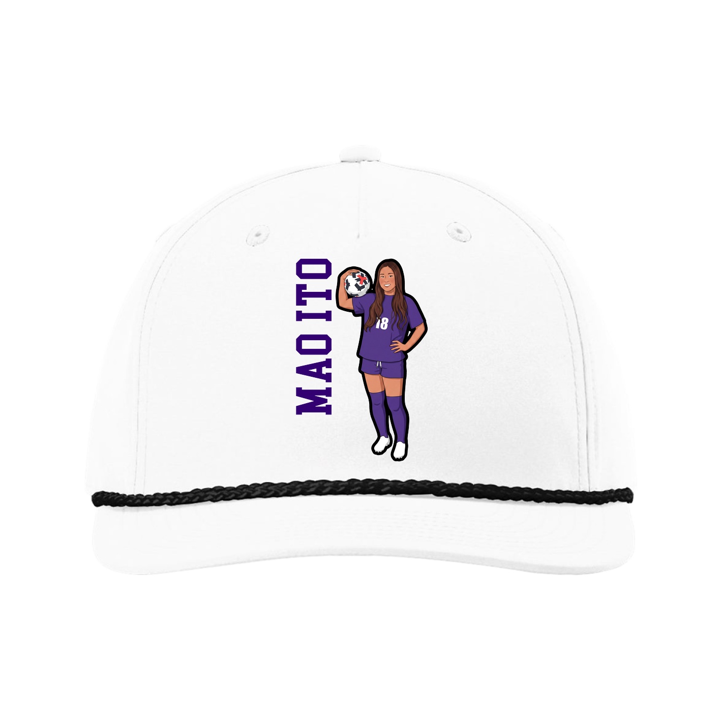 Five-Panel Classic Rope Cap — Name Vertical in White