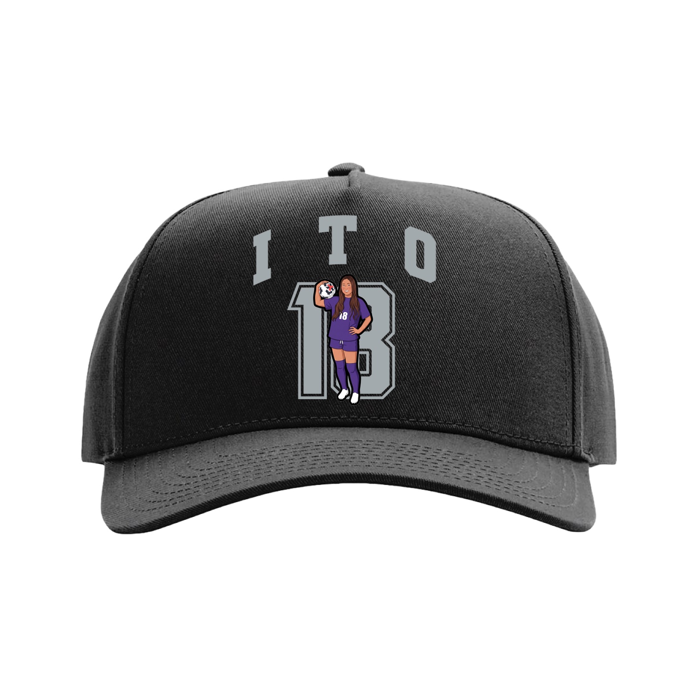 Full Fabric Five-Panel Champ Cap — Number in Black