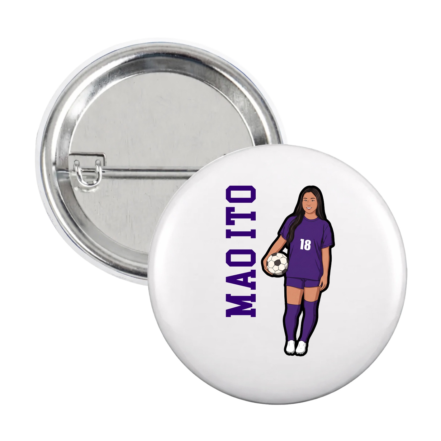 Game Day Button — Name Vertical in White