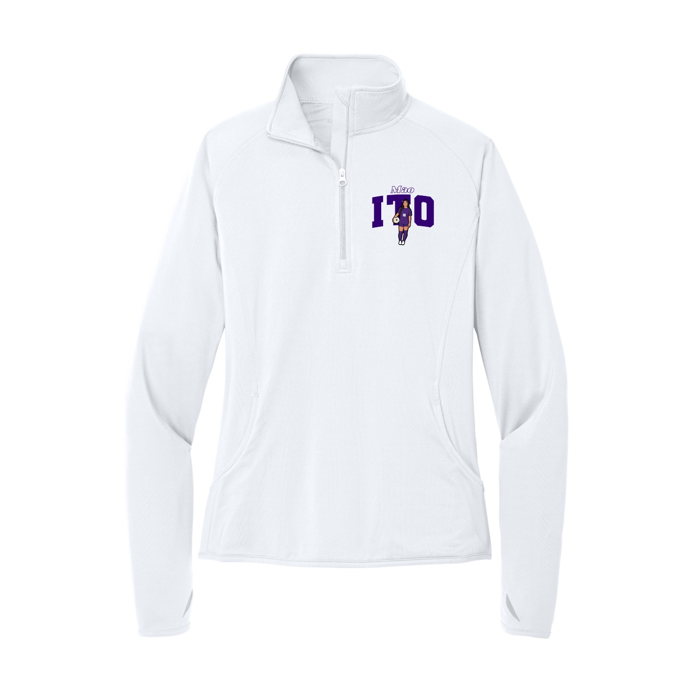 Women's Q-Zip Pullover — Name Arch in White