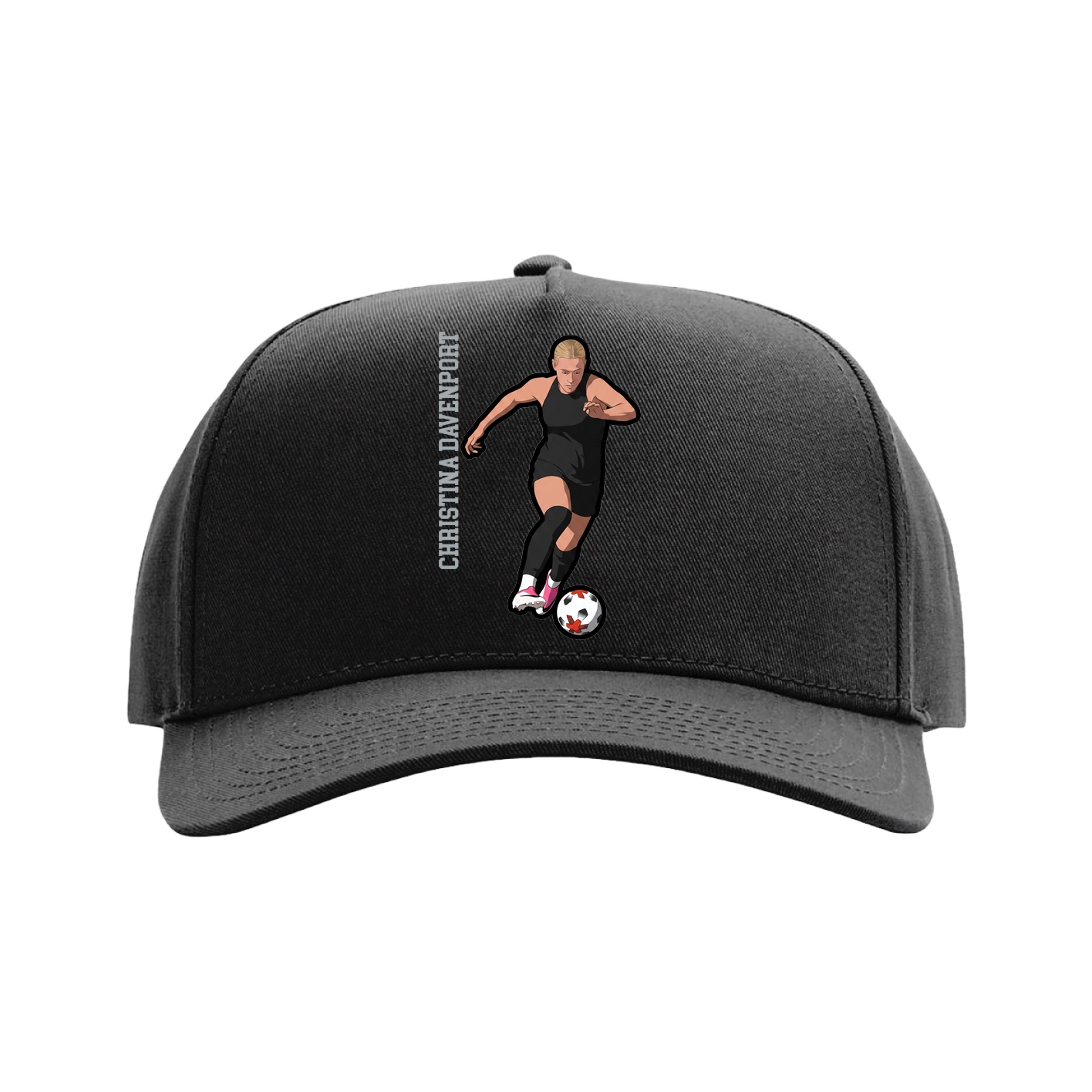 Full Fabric Five-Panel Champ Cap — Name Vertical in Black
