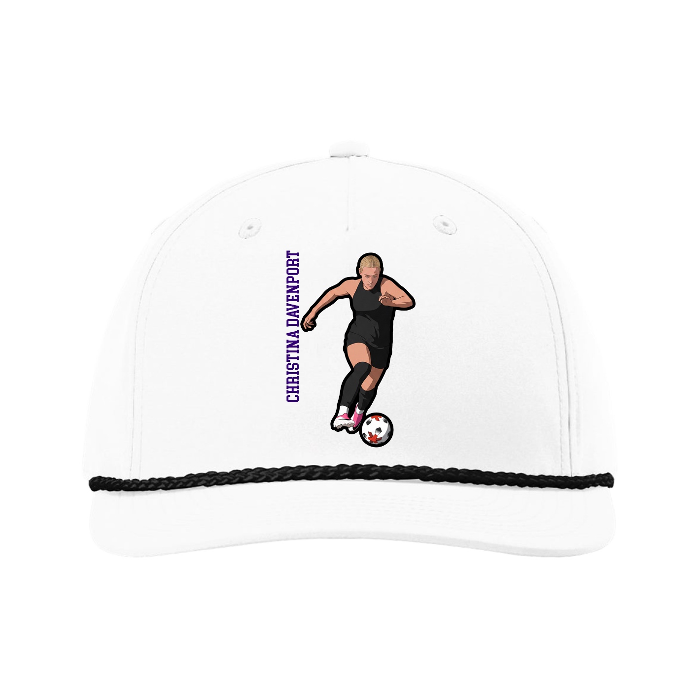 Five-Panel Classic Rope Cap — Name Vertical in White