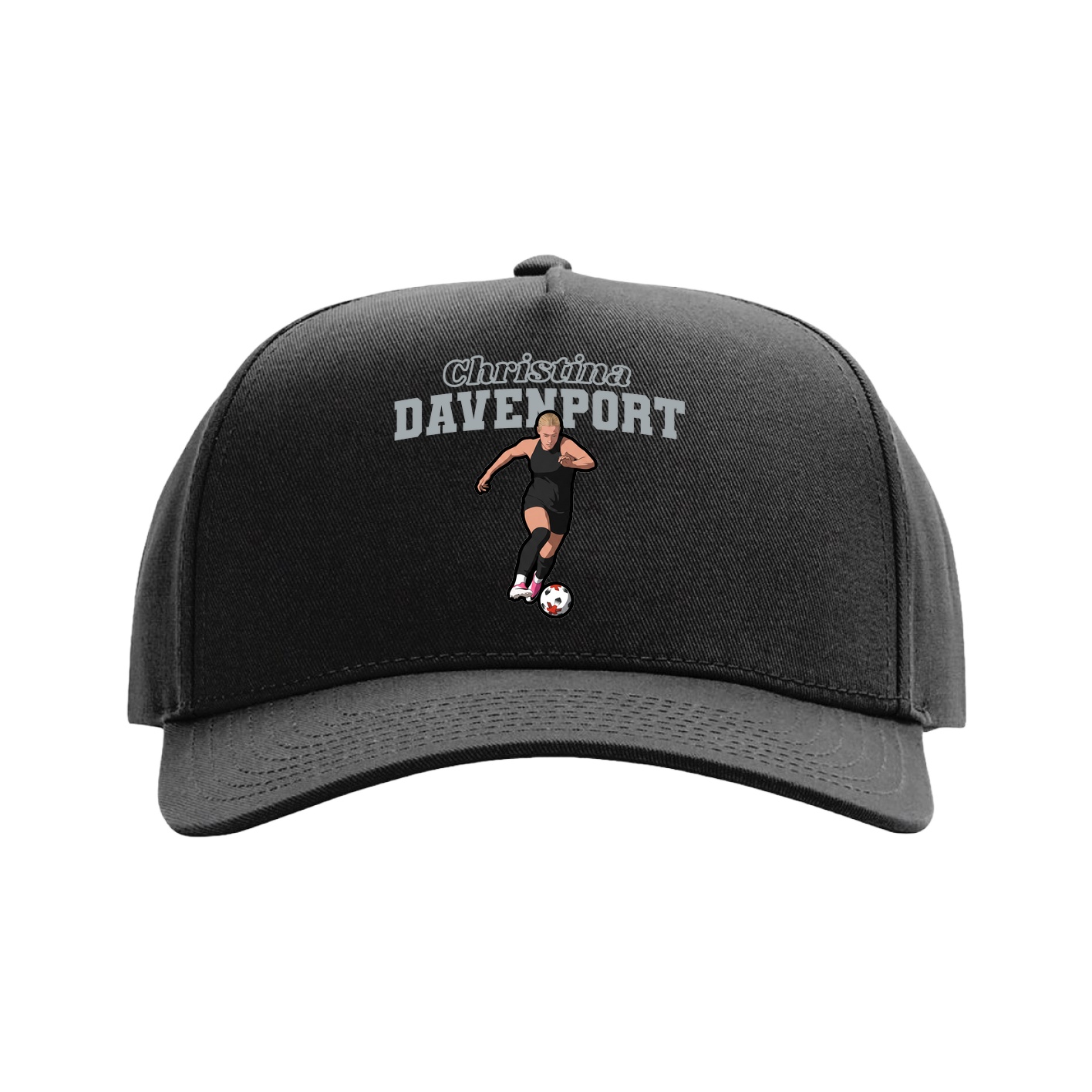 Full Fabric Five-Panel Champ Cap — Name Arch in Black
