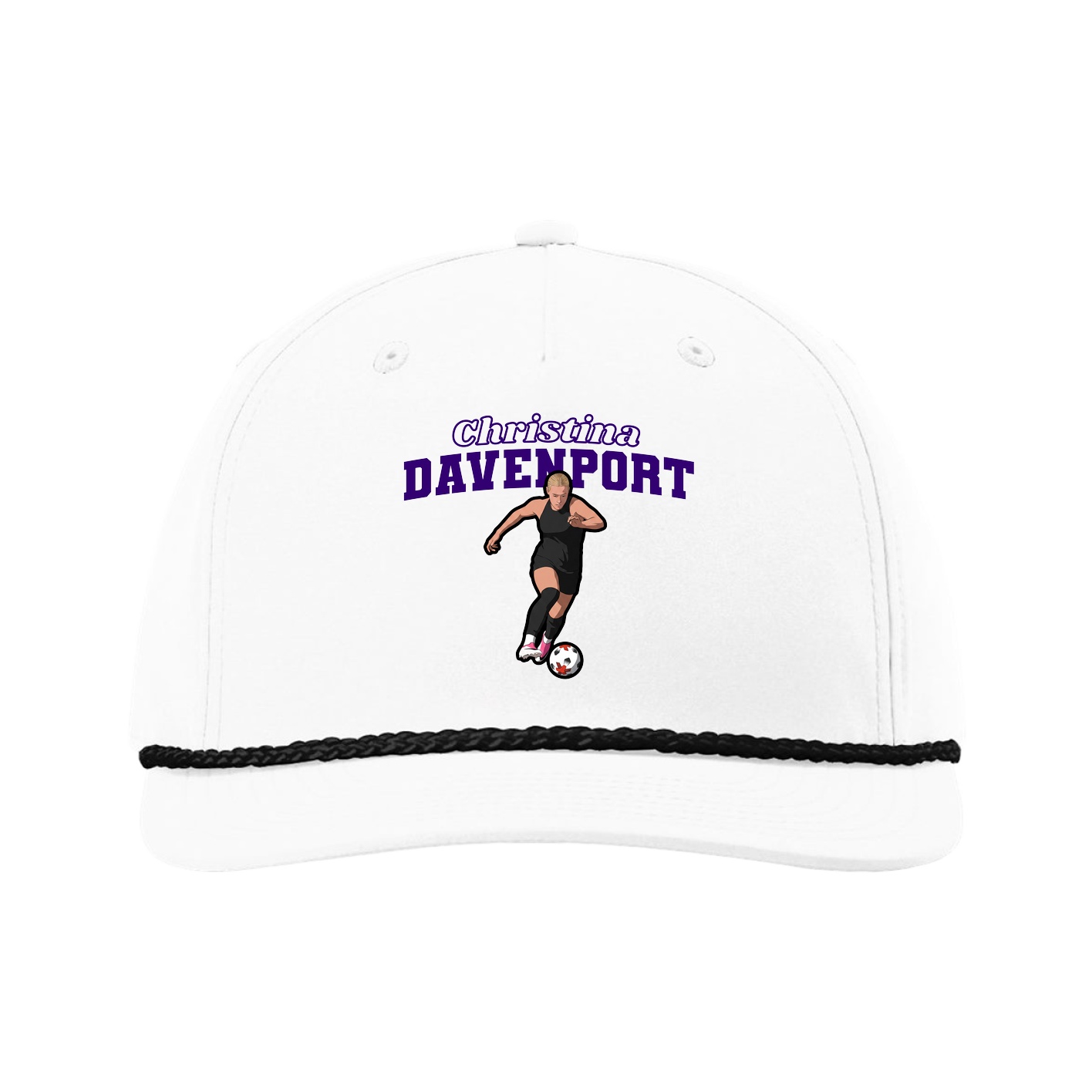 Five-Panel Classic Rope Cap — Name Arch in White