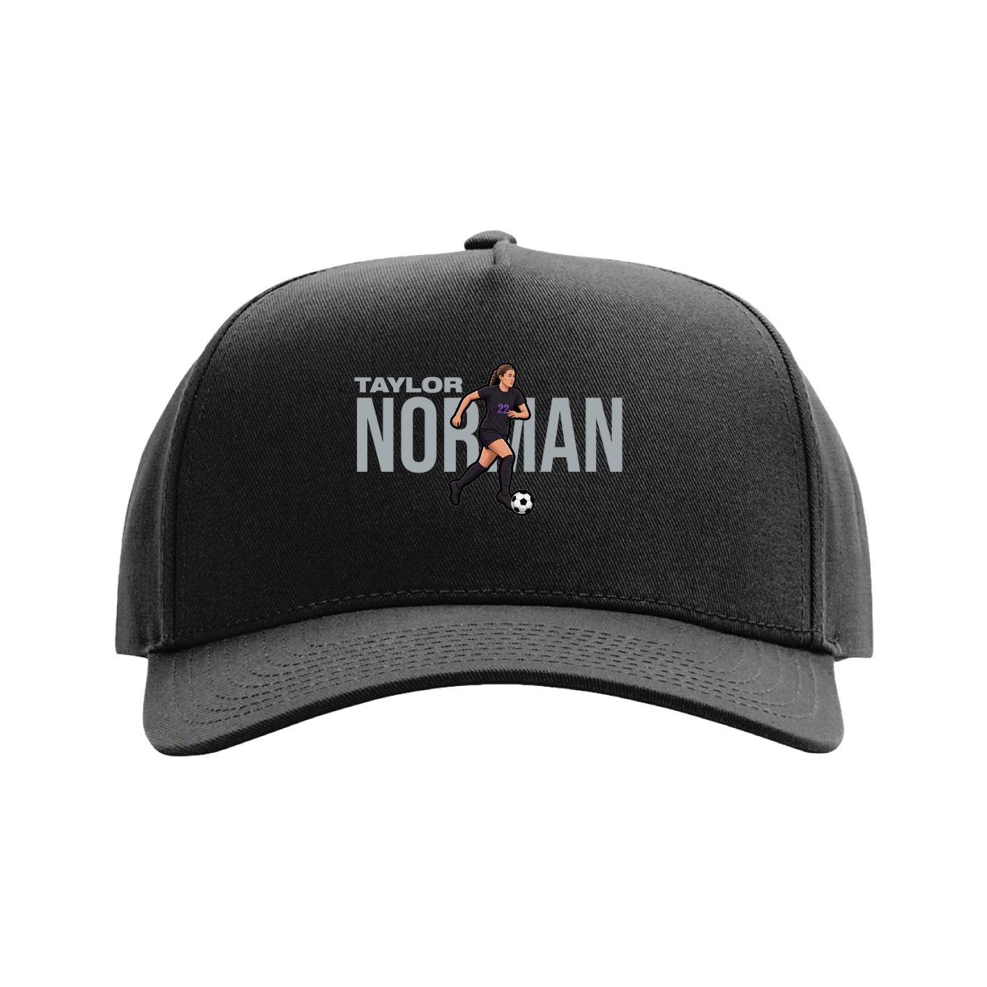 Full Fabric Five-Panel Champ Cap — Player Name in Black