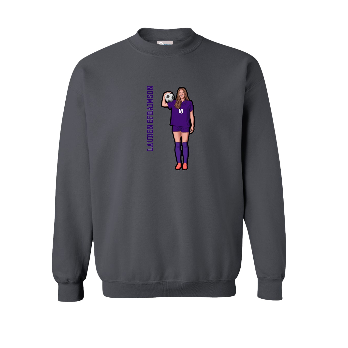 Fleece Crew — Name Vertical in Grey