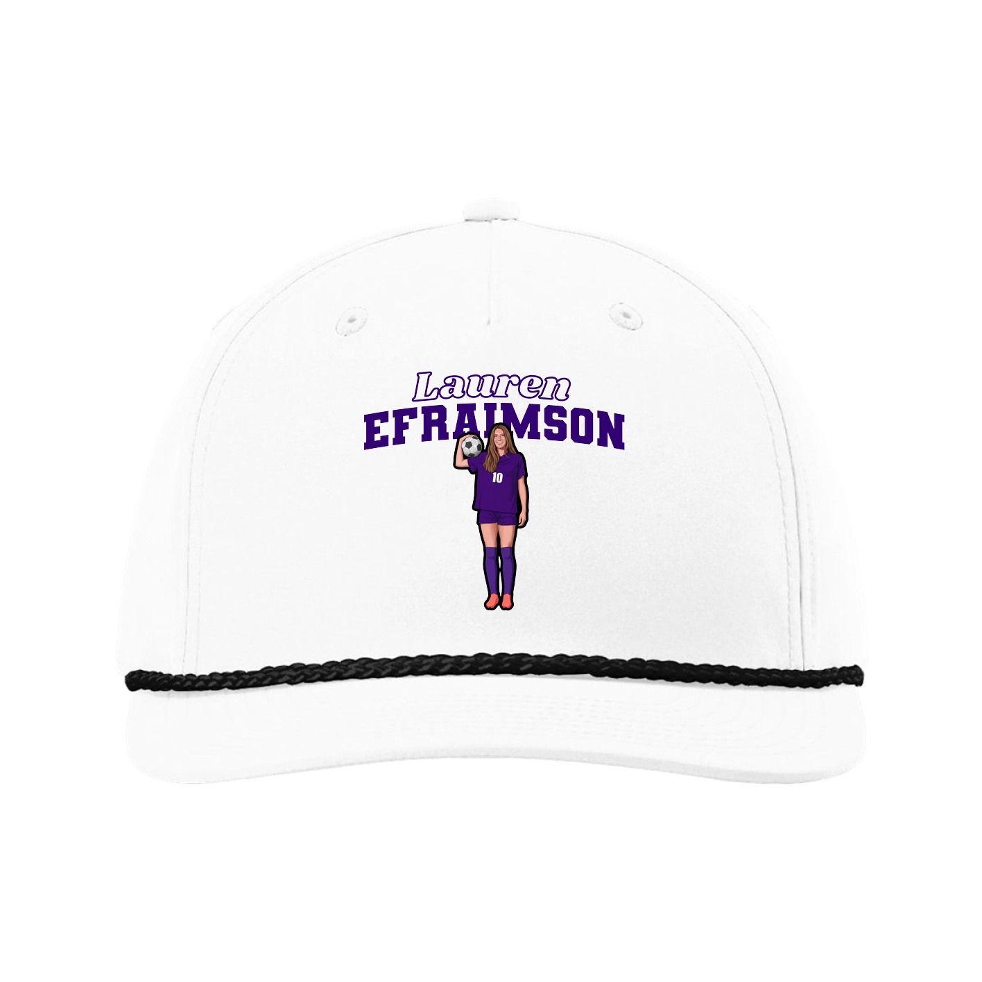 Five-Panel Classic Rope Cap — Name Arch in White