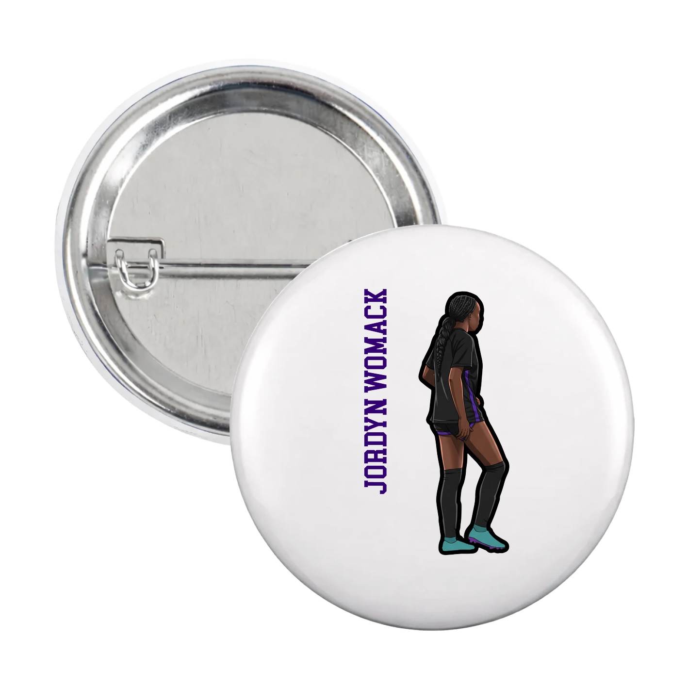 Game Day Button — Name Vertical in White