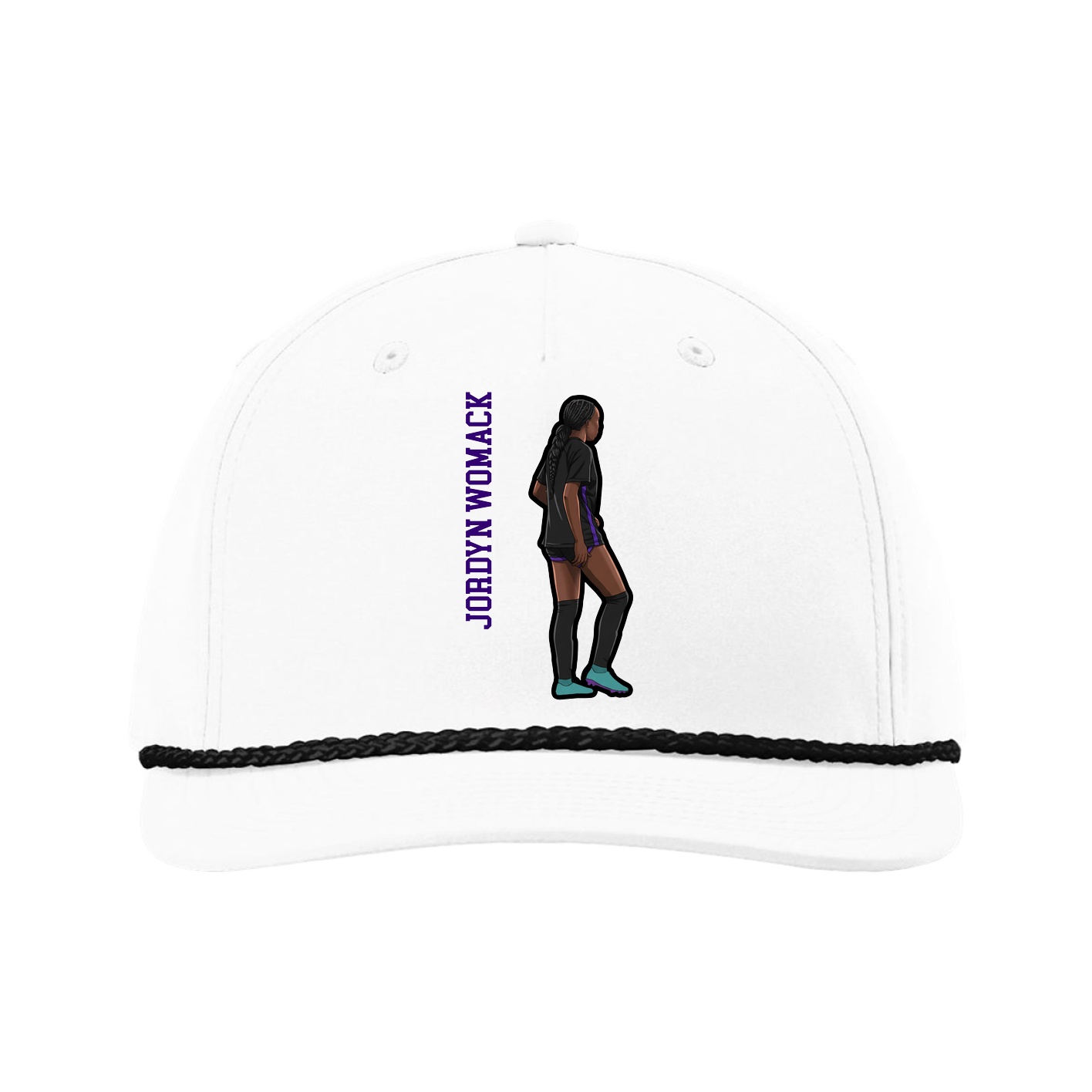 Five-Panel Classic Rope Cap — Name Vertical in White
