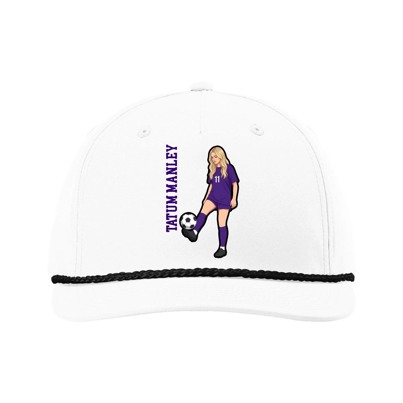Five-Panel Classic Rope Cap — Name Vertical in White