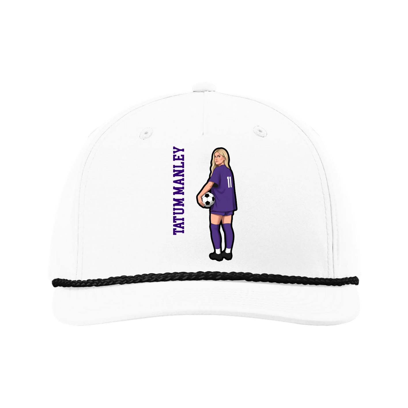 Five-Panel Classic Rope Cap — Name Vertical in White