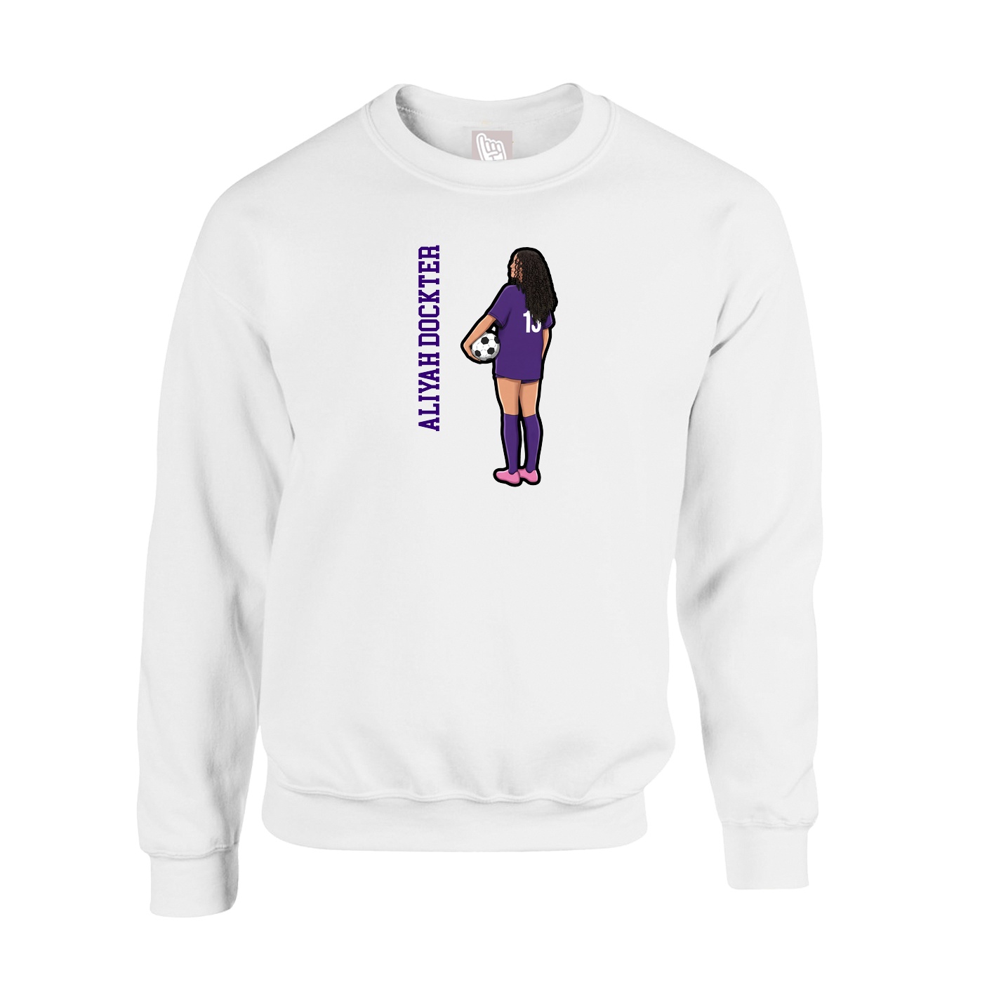 Fleece Crew — Name Vertical in White