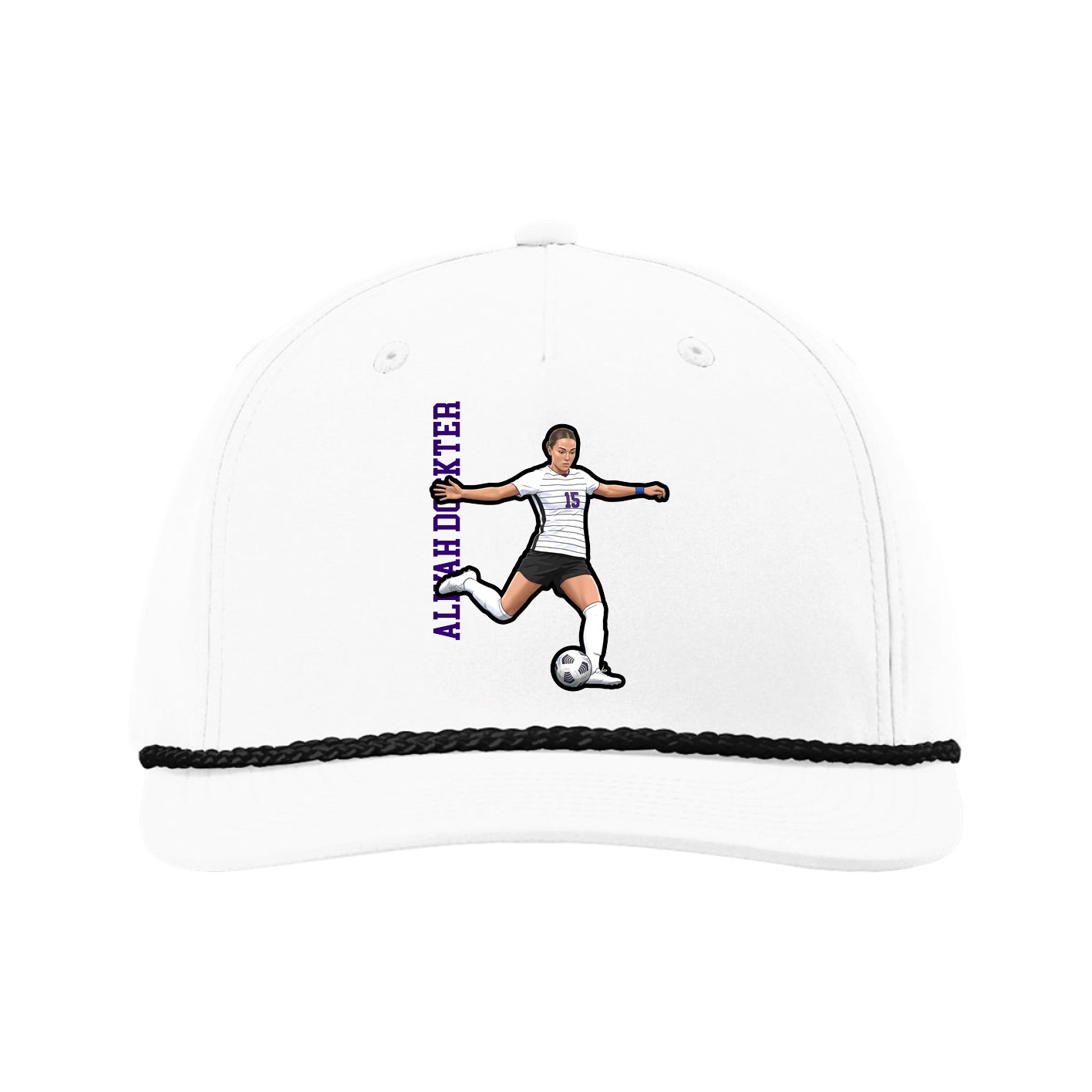 Five-Panel Classic Rope Cap — Name Vertical in White