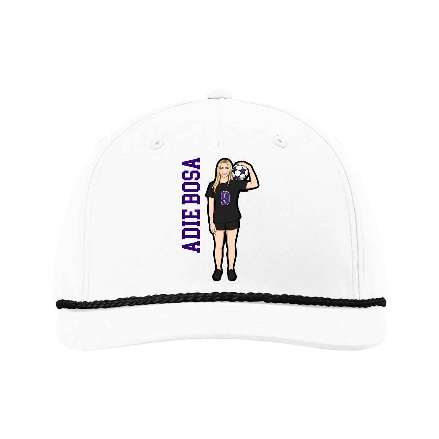 Five-Panel Classic Rope Cap — Name Vertical in White