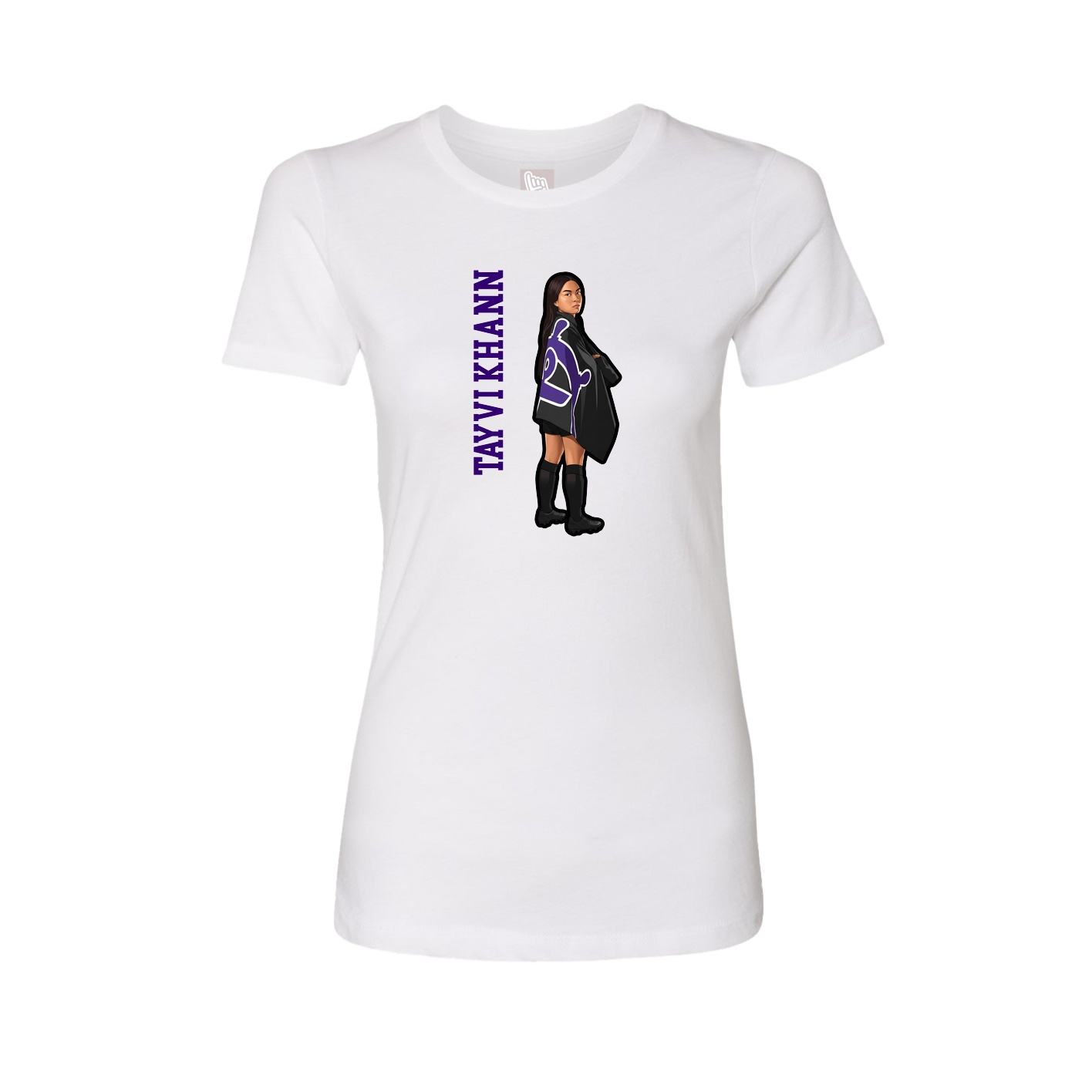 Fitted Women's Tee — Name Vertical in White