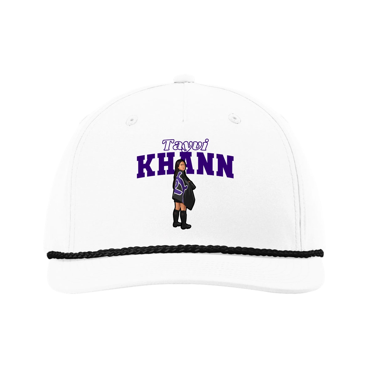 Five-Panel Classic Rope Cap — Name Arch in White