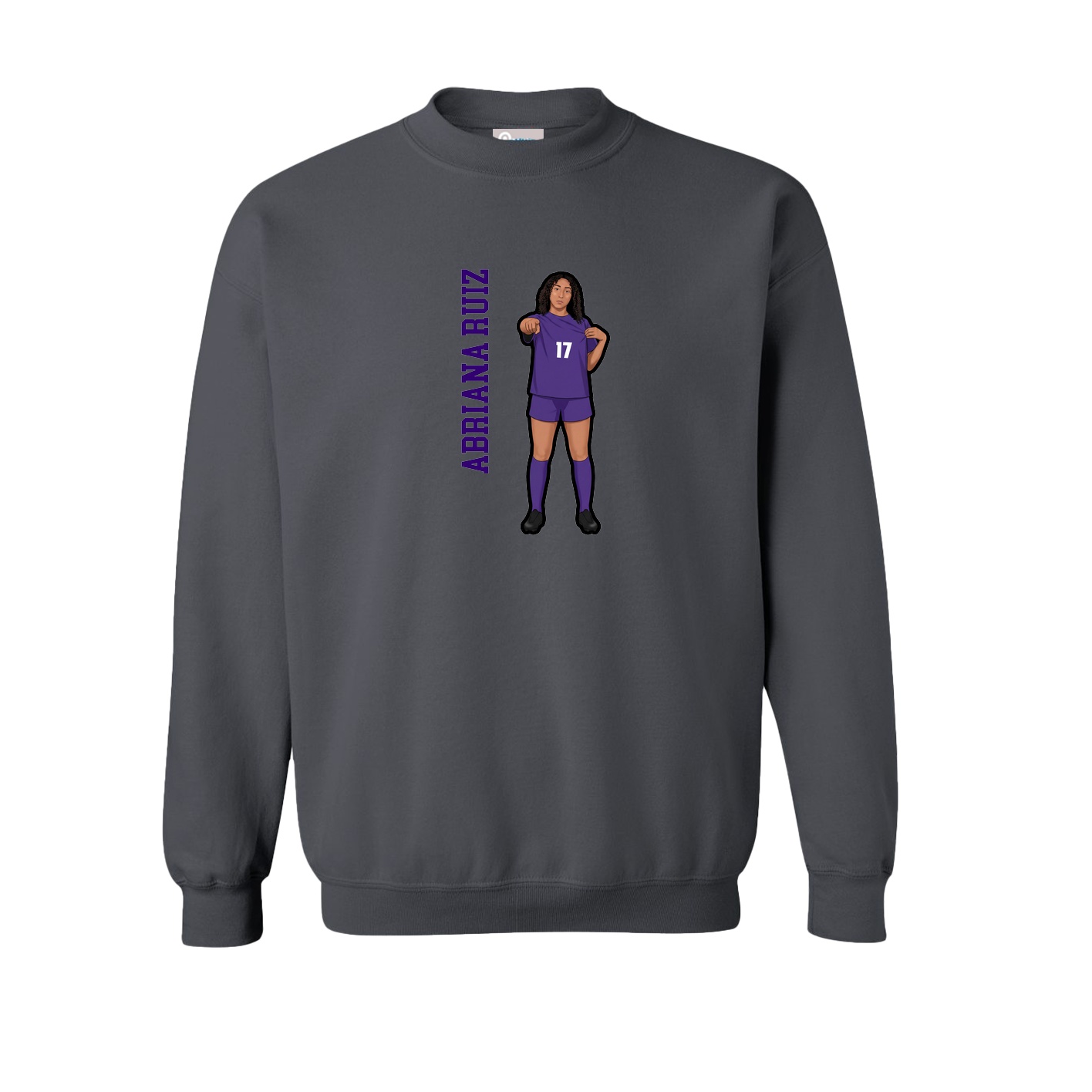 Fleece Crew — Name Vertical in Grey