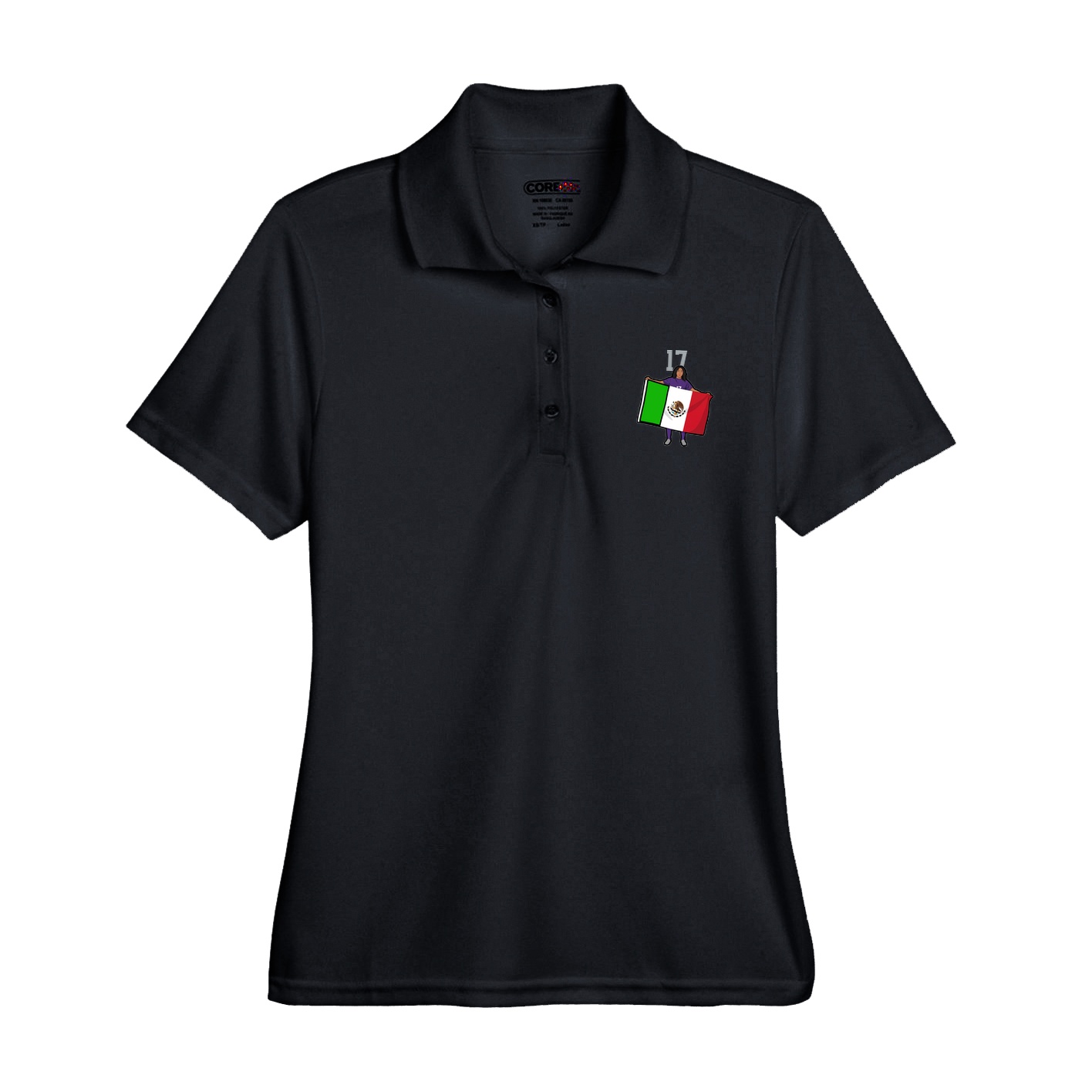 Womens Performance Polo — Number Top in Black