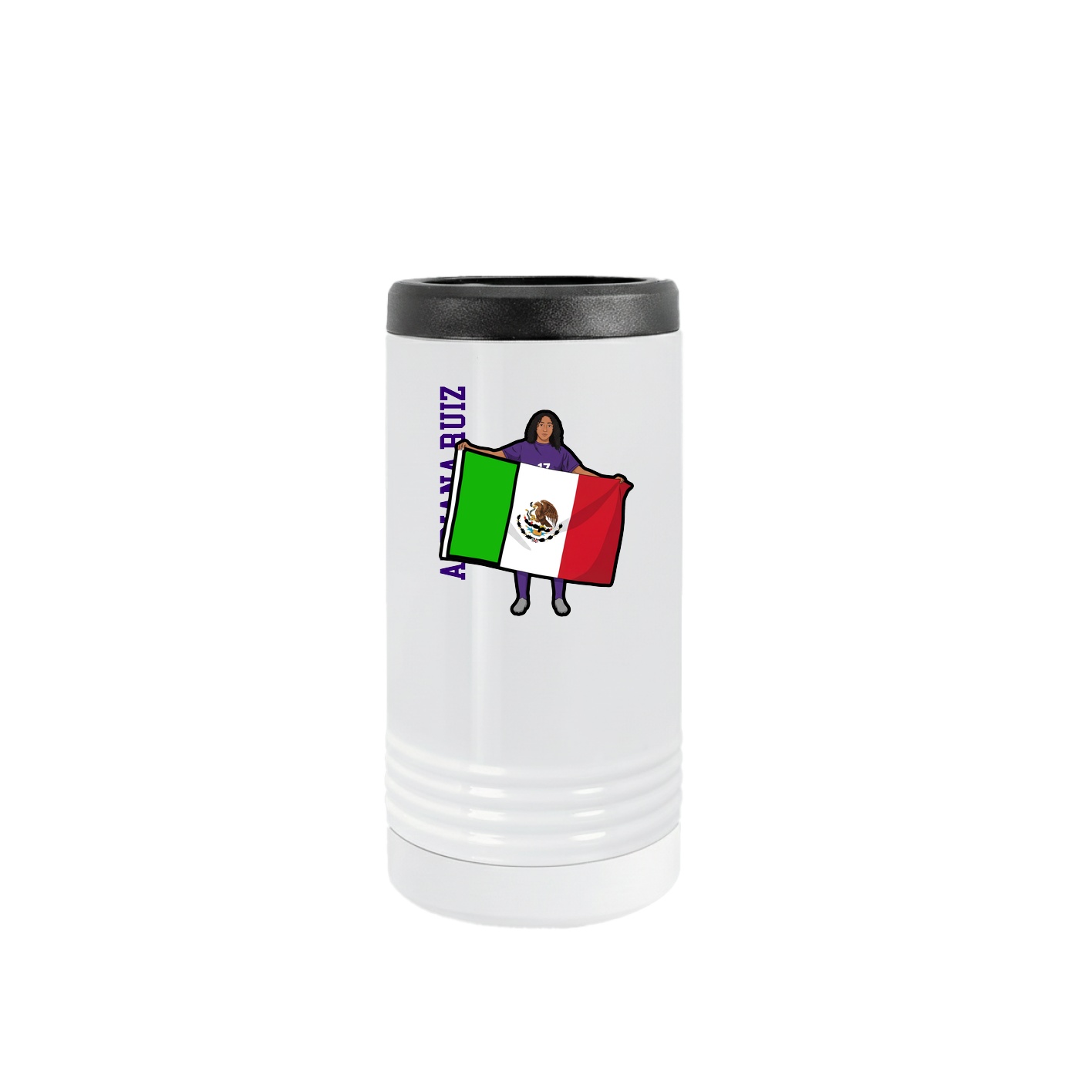 Slim Beverage Holder — Name Vertical in White