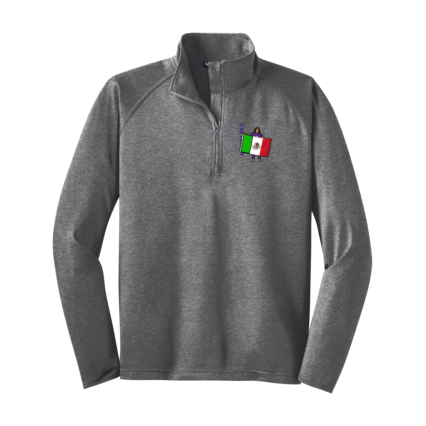 Q-Zip Pullover — Name Vertical in Grey