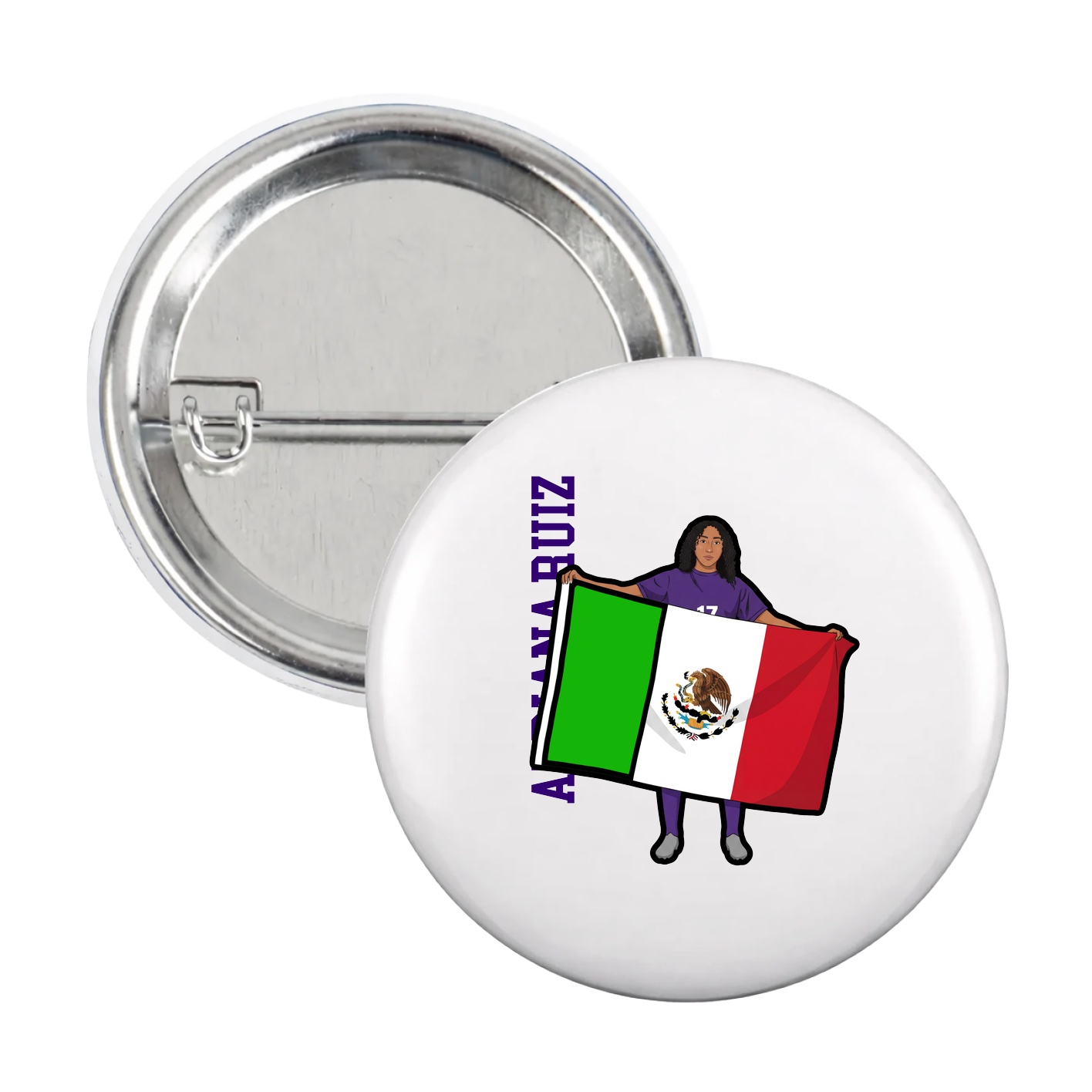 Game Day Button — Name Vertical in White