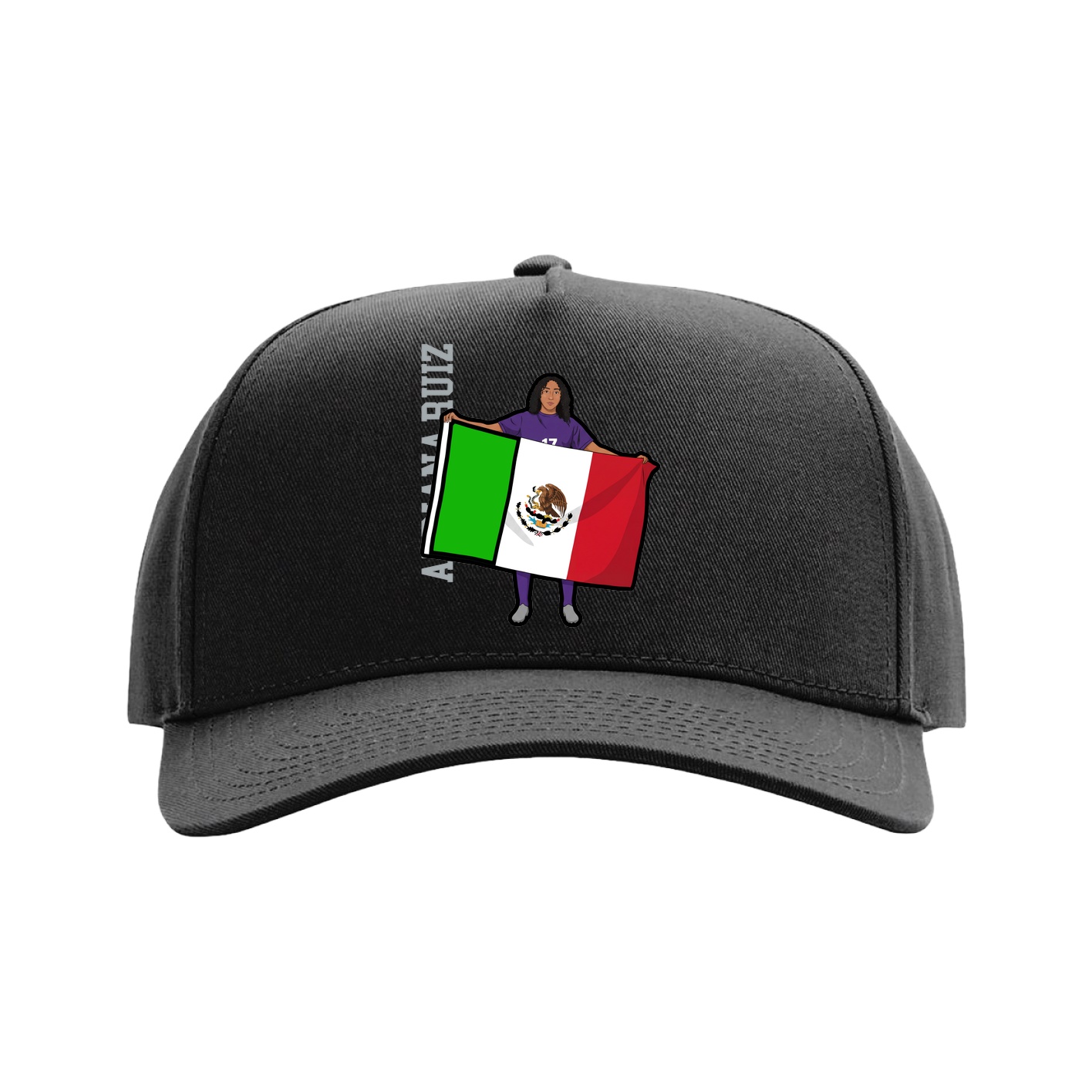 Full Fabric Five-Panel Champ Cap — Name Vertical in Black