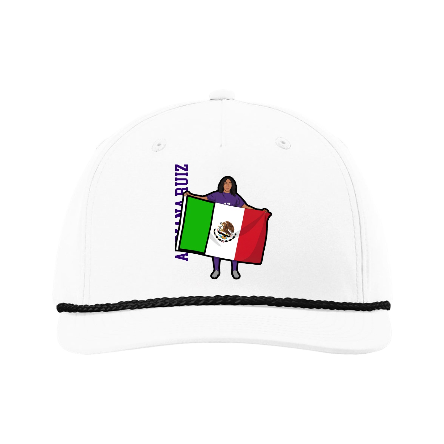 Five-Panel Classic Rope Cap — Name Vertical in White