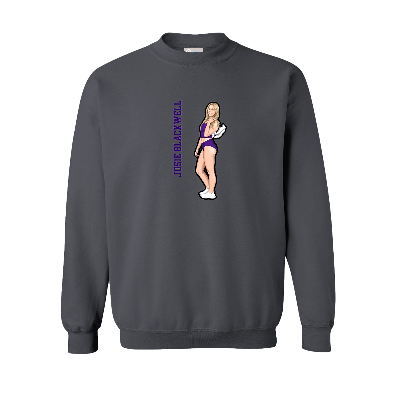 Fleece Crew — Name Vertical in Grey