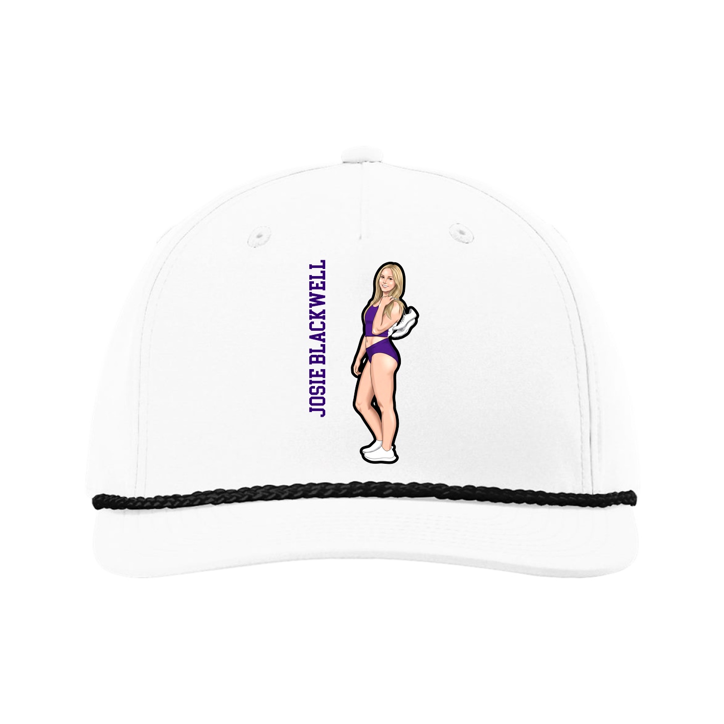 Five-Panel Classic Rope Cap — Name Vertical in White